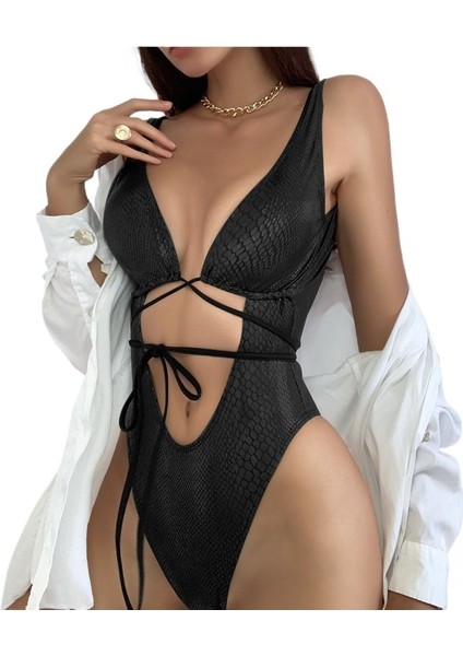 Yeni Sıcak Satış Tek Parça Mayo Kadın Düz Renk Dantel Mayo Büyük Boy Bikini [siyah Düz Renk] (Yurt Dışından)