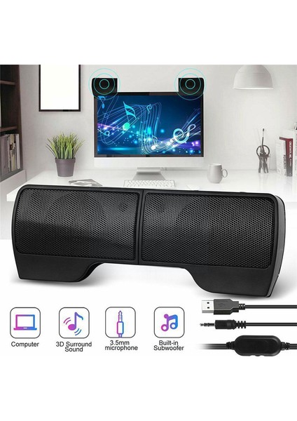 Mini Taşınabilir USB Stereo Hoparlörler Hat Kontrol Cihazı Soundbar (Yurt Dışından)