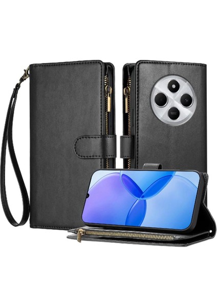 Xiaomi Poco C75 Kart Yuvaları Için Kılıf Cüzdan Fermuar Folio Kapak Pu Deri (Yurt Dışından)