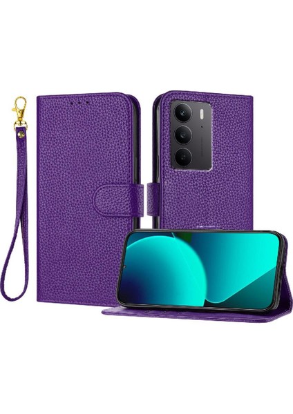 Realme C75 4g Cüzdan Kart Yuvaları Için Telefon Kılıfı Tutucu Litchi Desen Flip (Yurt Dışından)
