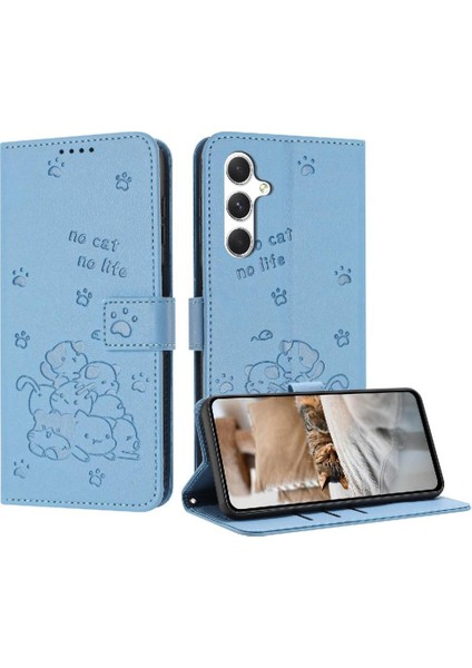 Samsung Galaxy M54 5g Sevimli Kedi Kart Tutucu Kickstand Pu Için Flip Case (Yurt Dışından)