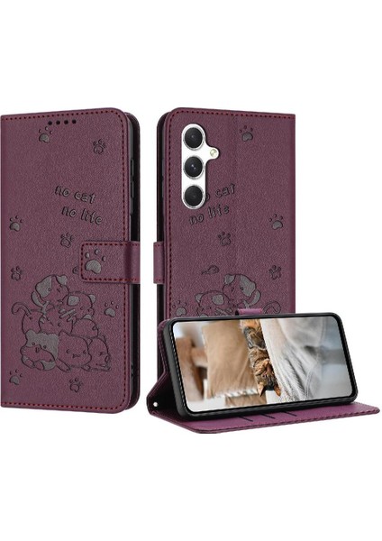 Samsung Galaxy M54 5g Sevimli Kedi Kart Tutucu Kickstand Pu Için Flip Case (Yurt Dışından)