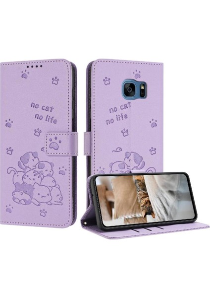 Samsung Galaxy S7 Için Flip Case Pu Deri Deri Cüzdan Sevimli Kedi Kartı (Yurt Dışından)