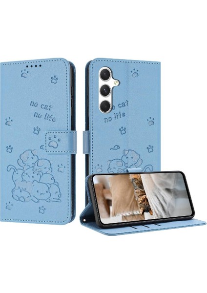 Samsung Galaxy Flip Kart Tutucu Için Kickstand Sevimli Kedi Deri Flip Case (Yurt Dışından)