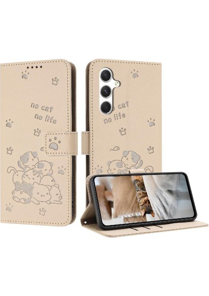Samsung Galaxy Flip Kart Tutucu Için Kickstand Sevimli Kedi Deri Flip Case (Yurt Dışından)