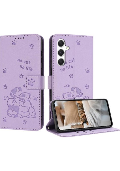 Samsung Galaxy M35 Için Flip Case Deri Cüzdan Sevimli Kedi Kart Tutucu Pu (Yurt Dışından)