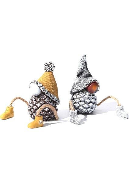 Sarkan Bacaklar ile Raf Bakıcıları Suni Çam Kozalağı Cüceler Heykelcik Dekor 2 Set Benzersiz Mini Reçine Yüzü Olmayan Bebek Heykeli (Yurt Dışından)