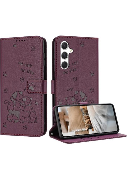 Samsung Galaxy M35 Için Flip Case Deri Cüzdan Sevimli Kedi Kart Tutucu Pu (Yurt Dışından)