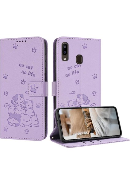 Samsung Galaxy A20E Sevimli Kedi Pu Deri Deri Cüzdan Kart Için Flip Case (Yurt Dışından)