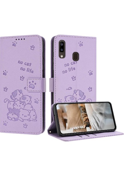 Samsung Galaxy A40 Kart Tutucu Kickstand Deri Cüzdan Kedi Için Flip Case (Yurt Dışından)