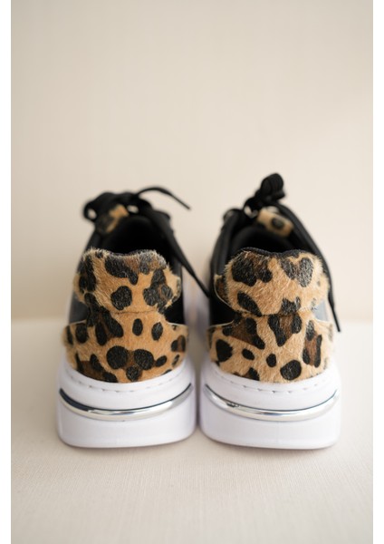 Heyla Leopar Desenli Gümüş Şerit Detaylı Kadın Sneaker- Siyah indirimleri
