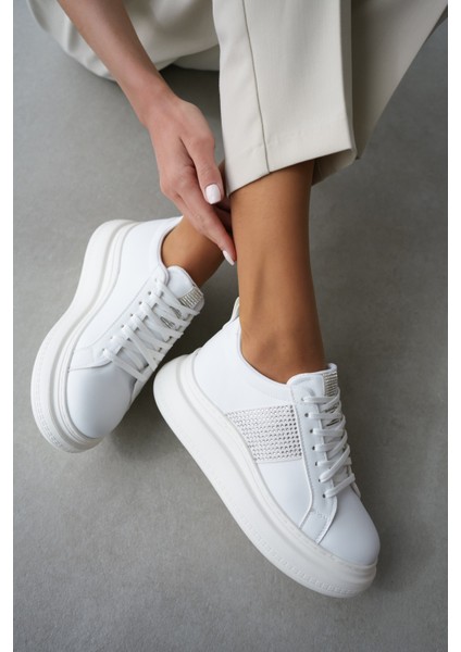 Light Oval Burunlu Parıltılı Kadın Sneaker- Beyaz fiyatları