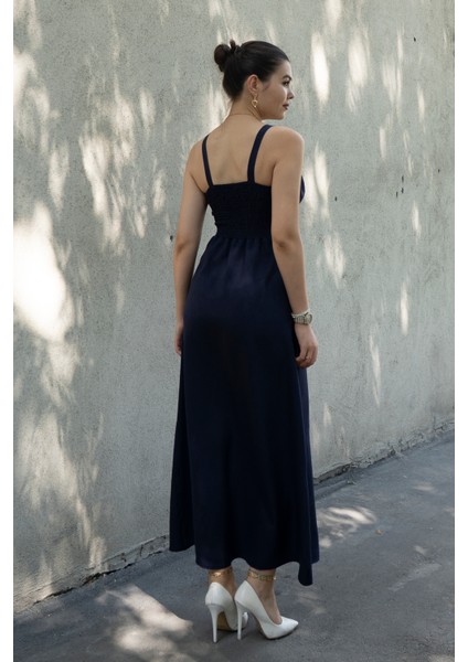 Göğüs Büzgülü Önden Yırtmaçlı Straplez Askılı Uzun Elbise 50322 fiyatları