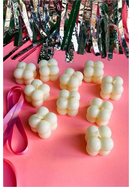 Beyaz Mini Bubble Mum Seti, Davet, Nikah, Söz, Nişan ve Kına Için Şık Hediye Seçeneği