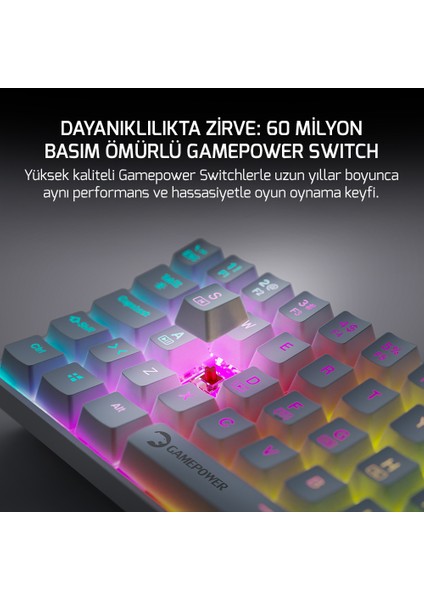 Lyra Rgb 60M 62TUŞ Beyaz Mekanik Kablolu Red Switch Klavye - 3 Yıl Garantili