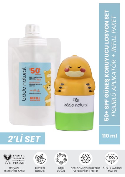 Çocuk Güneş Koruyucu Losyon 50+ Spf %100 Doğal Refill Paket + Dinozor Figürlü Aplikatör Set