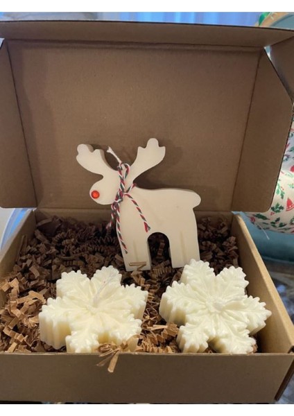 Yılbaşı Kokulu Mum Seti, Pudra, Kar Tanesi ve Geyik Tasarımları, 3 Parça fiyatları