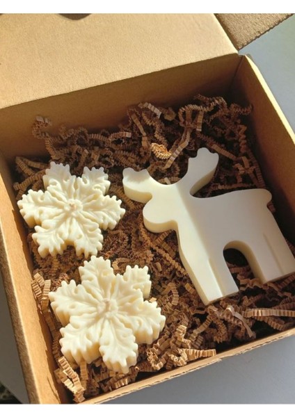 Yılbaşı Kokulu Mum Seti, Pudra, Kar Tanesi ve Geyik Tasarımları, 3 Parça modelleri