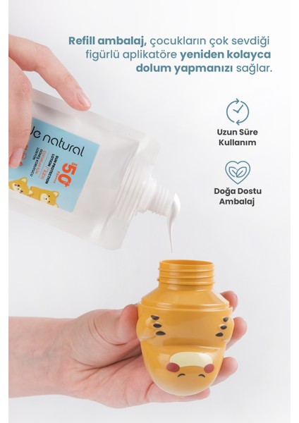 Çocuk Güneş Koruyucu Losyon 50+ Spf %100 Doğal Refill Paket + Dinozor Figürlü Aplikatör Set