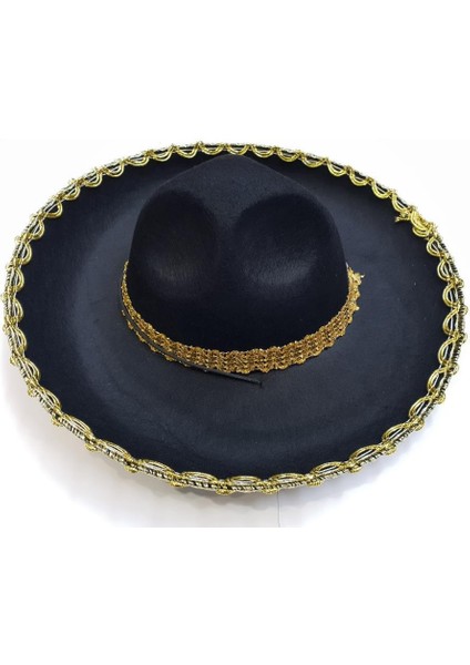 Altın Renk Şeritli Meksika Mariachi Latin Şapkası 55 cm Çocuk