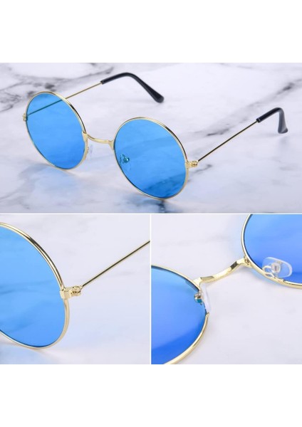 NessiWorld Yuvarlak Cam John Lennon Tarzı Gold Çerçeveli Mavi Gözlük modelleri