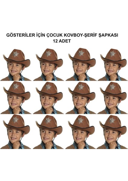 Kovboy Şerif Şapkası Kahve 12 Adet - Kostüm, Parti ve Gösteri Şapkası fiyatları