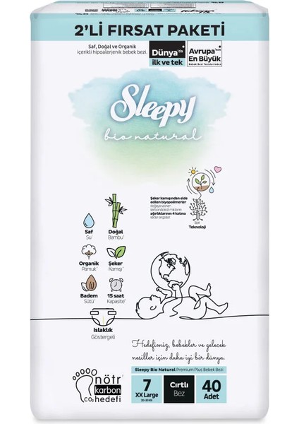 Sleepy Bio Natural Bebek Bezi 2'li Fırsat Paketi 7 Beden 40 Adet