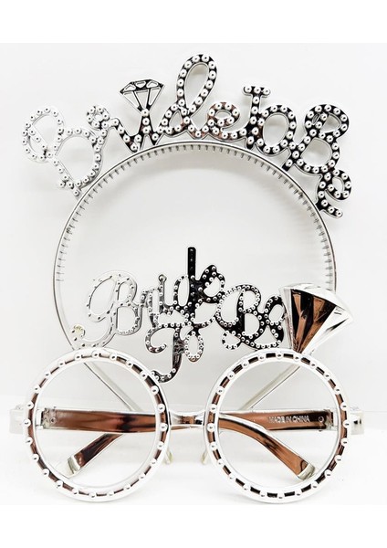 NessiWorld BrideToBeYazılıTaçveBrideToBeYazılıGözlükSetiGümüşRenk