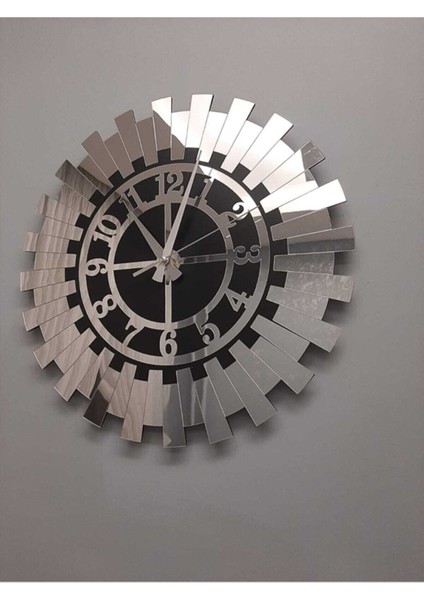 Modern Gümüş Güneş Duvar Saati, Aynalı Mdf, Pleksi, 40X40 cm fiyatları