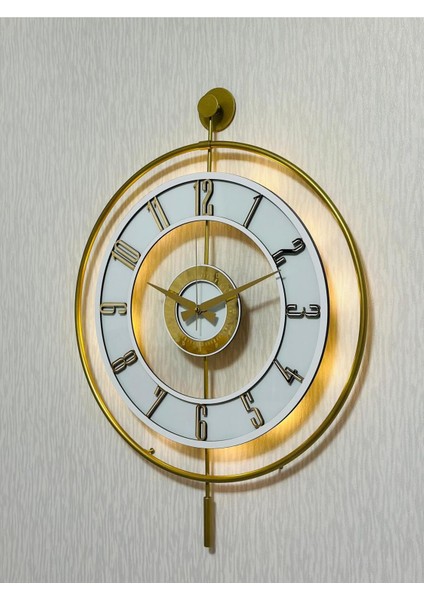 Işıklı Metal Camlı Duvar Saati 50X70 Cm, Şeffaf ve Beyaz Detaylar