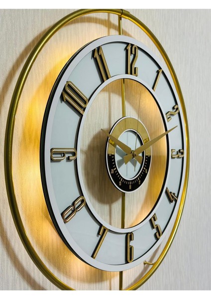 Işıklı Metal Camlı Duvar Saati 50X70 Cm, Şeffaf ve Beyaz Detaylar fiyatları