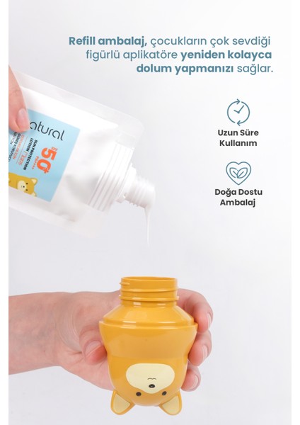 Çocuk Güneş Koruyucu Losyon 50+ Spf %100 Doğal Refill Paket + Ayı Figürlü Aplikatör Set