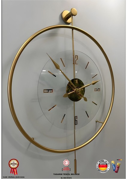 Şeffaf Cam, Metal Çerçeveli Modern Duvar Saati, Şık Dekorasyon Aksesuarı