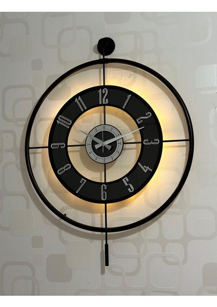 Işıklı Metal Camlı Duvar Saati 60X80 Cm, Siyah-Şeffaf-Gümüş, Büyük Boy