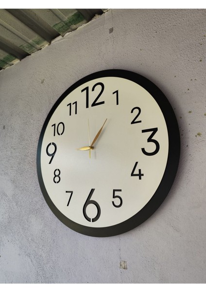 50CM Ahşap Siyah Beyaz Sade Sayılı Sessiz Duvar Saati