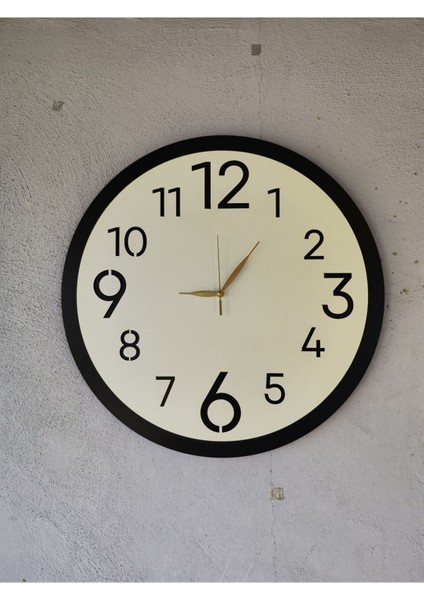 50CM Ahşap Siyah Beyaz Sade Sayılı Sessiz Duvar Saati modelleri