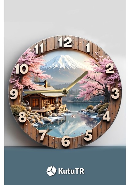 Şık Yuvarlak Ahşap Duvar Saati, Kuvars Hareketli, 3D ve 2d Tasarım fiyatları