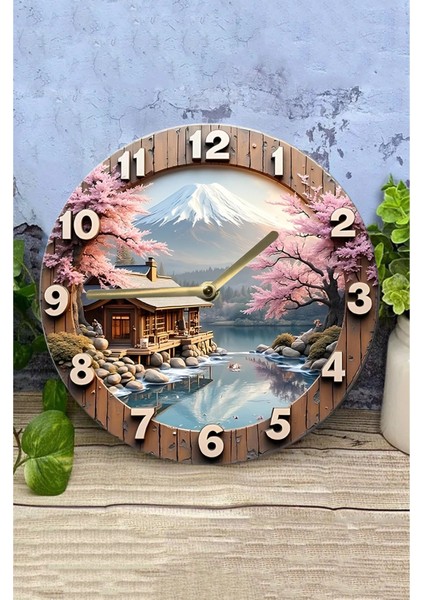 Şık Yuvarlak Ahşap Duvar Saati, Kuvars Hareketli, 3D ve 2d Tasarım modelleri