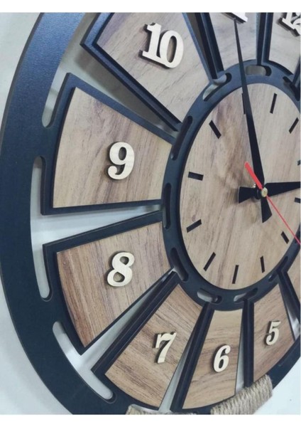 Ahşap Halatlı Şık Dekoratif Duvar Saati, Siyah Renk fiyatları