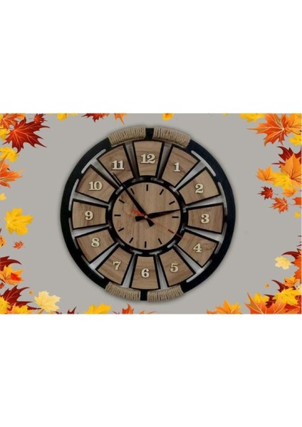 Ahşap Halatlı Şık Dekoratif Duvar Saati, Siyah Renk modelleri