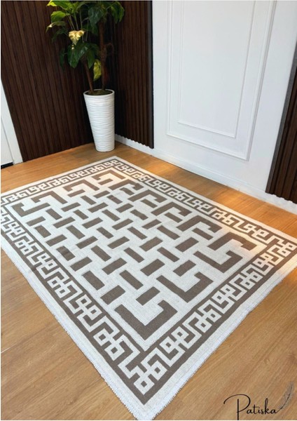 Patiska Yıkanabilir Dekoratif Labirent Desen Pamuk Bukle Kilim