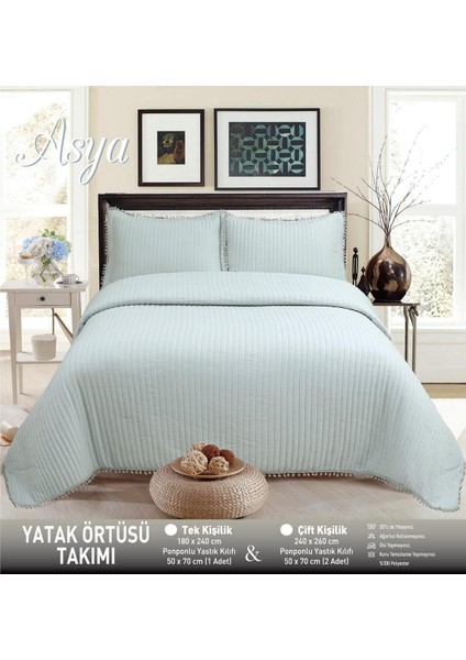 Asya Ponponlu - Elyaf Dolgulu Kırışmaya Dayanıklı Tek Kişilik 180X240 Yatak Örtüsü
