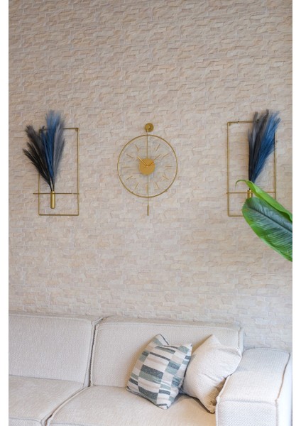 Modern Altın Renkli Metal Duvar Saati, 37X55 Cm, Şık ve Zarif Tasarım