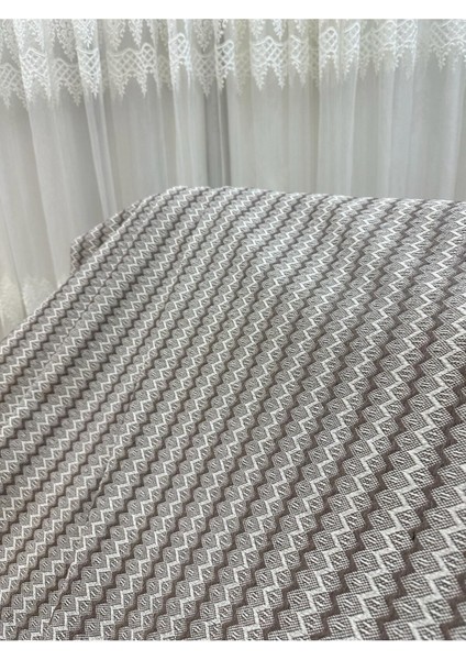 Pamuklu Zikzak Desen Yeni Nesil Koltuk Örtüsü Kahverengi