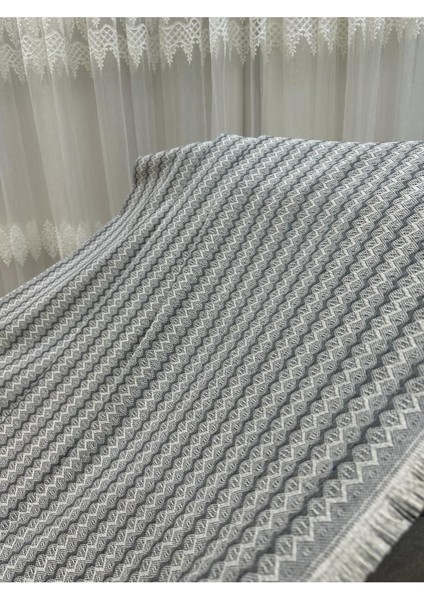 Pamuklu Zikzak Desen Yeni Nesil Koltuk Örtüsü Gri