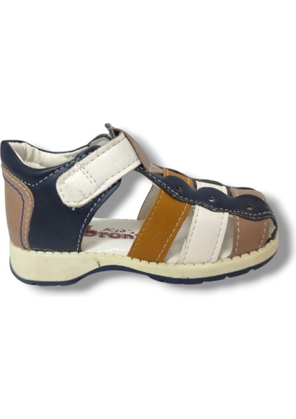 1600-20 Anatomik Önü Kapali 3 Şeritli Erkek Çocuk Sandalet Lacivert KAHVE18-20