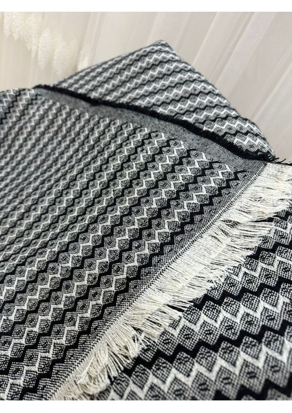 Pamuklu Zikzak Desen Yeni Nesil Koltuk Örtüsü Siyah