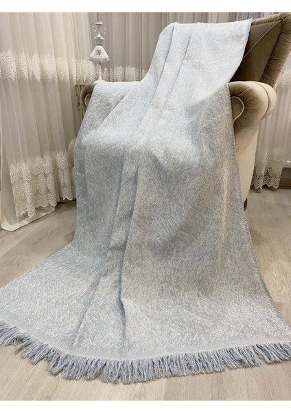Lüks Pamuklu Koltuk-Çekyat Örtüsü Buz Mavisi 170X220 Çift Taraflı Terletmez.