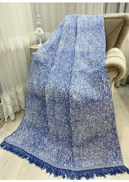 Lüks Pamuklu Koltuk-Çekyat Örtüsü 170X220 Saks Mavi Çift Taraflı Terletmez Kaymaz