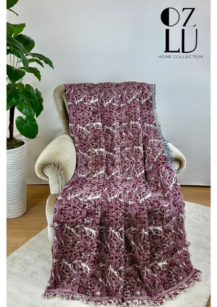 Pamuklu Yeni Nesil Koltuk - Çekyat Örtüsü 170X220 Mermer Desen Bordo Koltuk Şalı
